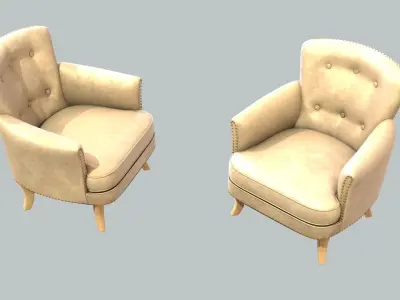 Vintage Chair Cream Velvet Upholstery LightOak Natural Legs 3D model