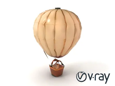 Vintage Hot Air Balloon Classic Striped Model Pack Low-poly 3D model