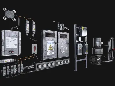 Electricity Equipment and Pipes Pack  Low-poly 3D model
