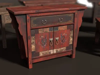 3D Antique Asian Chinese style furniture tables cabinets Low-poly 3D model