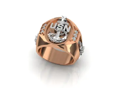 NAVY SEABEE USN ANCHOR ANTIQUE RING    3D print model