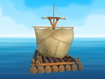 Wooden stylized raft PBR low-poly game ready Low-poly 3D model