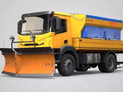 Aged Snow Plow Truck  Winter Service Vehicle with Plow Low-poly 3D model