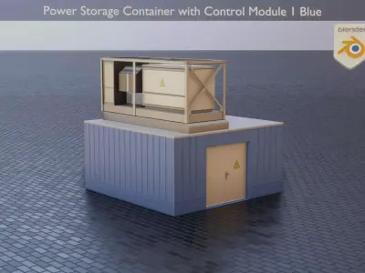 Power Storage Container with Control Module 1 Blue Low-poly 3D model