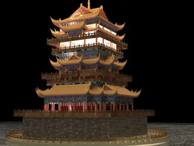 Chinese ancient tower  3D model buy