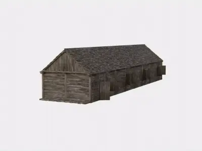 Old Wooden Medieval Building Shed 4 Low-poly 3D model