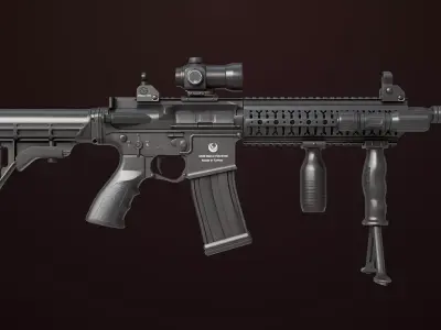 Machine Gun 17 Black Rigged All PBR Unity UE Textures  Low-poly 3D model