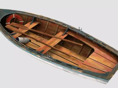 Small Wooden Boat Low-poly 3D model