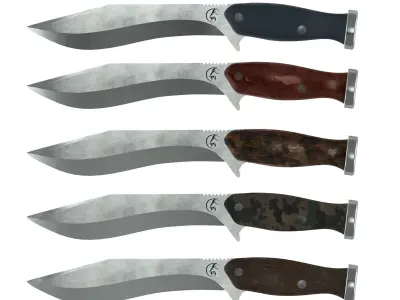 Survival Knife - Model 1 - with 5 Handle Skins Low-poly 3D model