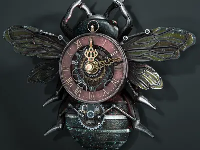 Steampunk Bee Wall Clock Low-poly 3D model