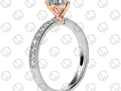 Ring 164 Heart Shape milgrain pave set ring with Gems 3D print model