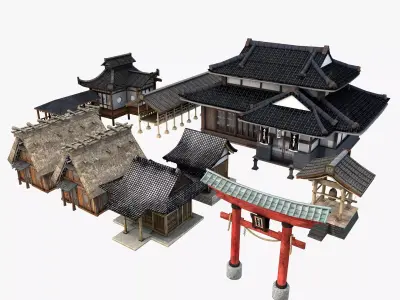 Ancient Japanese Village Collection Low-poly 3D model