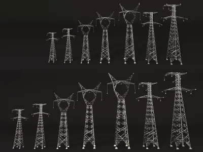 High Voltage Power Transmission Tower Electric Pylon Set 3D model
