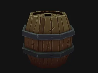 Wooden Handpaint Barrel for Games Low-poly 3D model