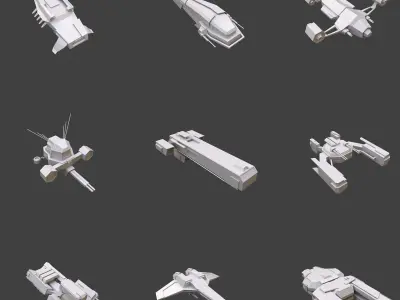 Set 50 Spaceships toy  Low-poly 3D model