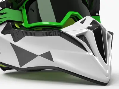  Offroad Motocross Helmet with Green Goggles White 