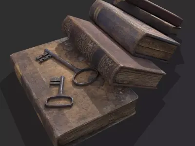 Medieval Books and Key  Low-poly 3D model