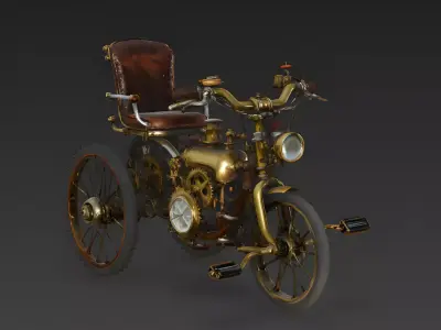 Quirky Steampunk Steam-Tricycle 3D Model Low-poly 3D model