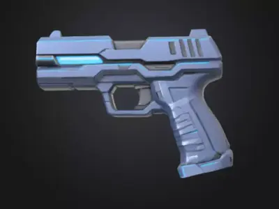 futuristic pistol with bright silver blue color Low-poly 3D model