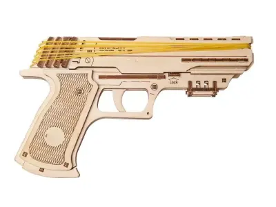 Hand Gun - 3D Wooden Mechanical Rubber Band Pistol Model 3D model