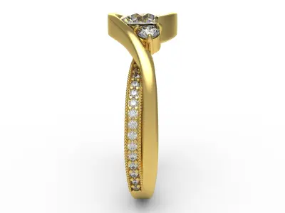 Antique Three Stone Wrapped Shank Diamond Engagement Ring 3D print model