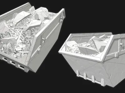 Low-poly PBR Skip pile of rubble in bin Low-poly 3D model