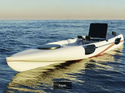 Kayak 3D model floating in ocean 3D Model Pack
