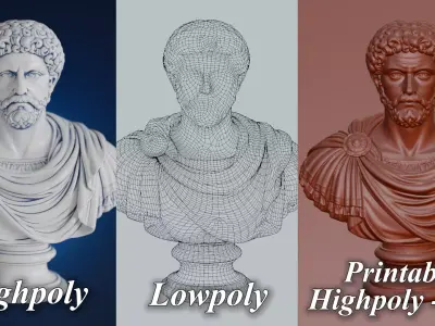Marcus Aurelius Bust - 3 Versions Low-poly 3D model