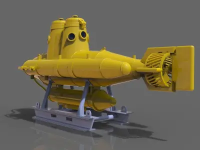 Research submarine with transport trolley 3D print model purchase