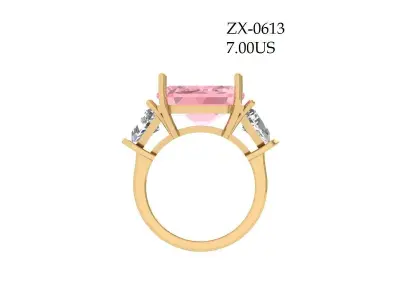 Emerald 3 Stone Art Deco Ring 3D print model 7