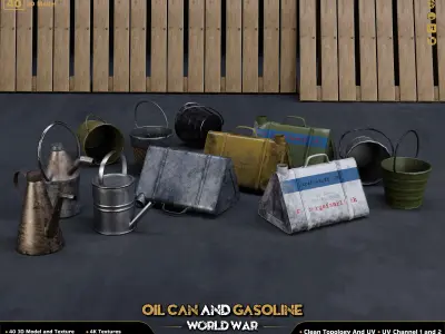 40-Oil Can and Gasoline Low-poly 3D model