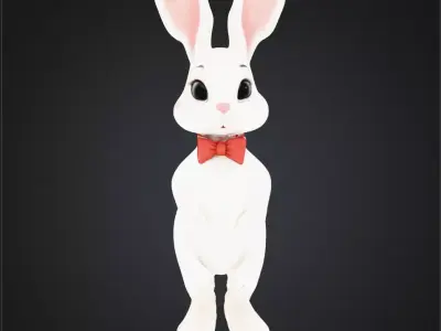 Cute Cartoon White Rabbit Character 3D model