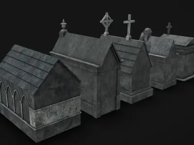 Cemetery Crypts Low-poly 3D model