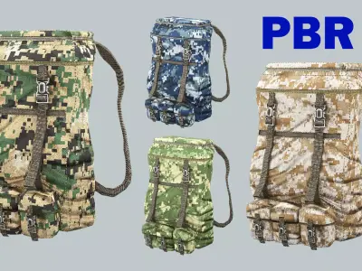 Soldier Exclusive 4 pcs Backpack Tactical Cargo 3D Model Low-poly 3D model