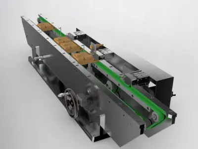 Width adjustable double belt assembly line 3D model