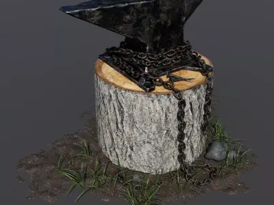 Medieval Blacksmith Anvil Scene Low-poly 3D model