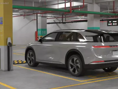 EVAR Parky Charging Robot with Car Lucid Gravity 3D model