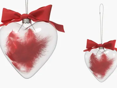 Clear Glass Remembrance Heart with Red Feather Inside 3D model