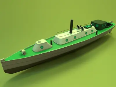 Steam motor boat 1907 Low-poly 3D model