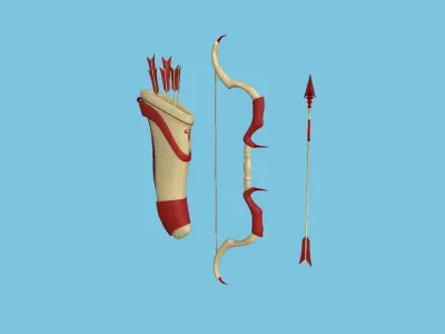 Archer Bow 04 Red Beige - Quiver Fantasy Weaponry Low-poly 3D model