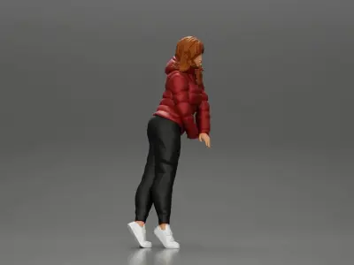 Asian girl in  jacket leaning with her hands on the car 3D print model