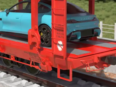 Autorack Train Car with Electric Cars 3D model