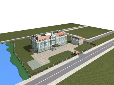 Villa house on side of river 3D model
