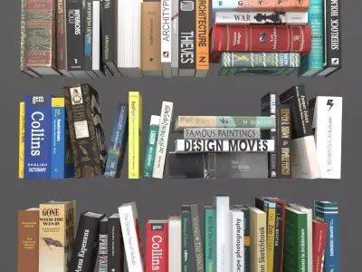 Books collection set bookshelves with 3D model