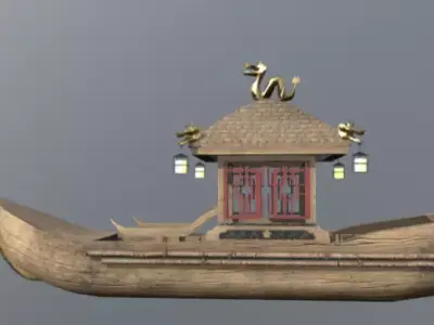 Ancient Chinese Fantasy House Boat 3D Model Free 3D model