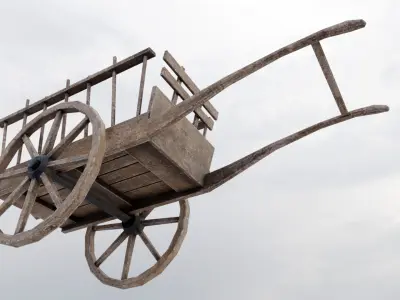 Wooden Wagon Hand Cart Low-poly 3D model