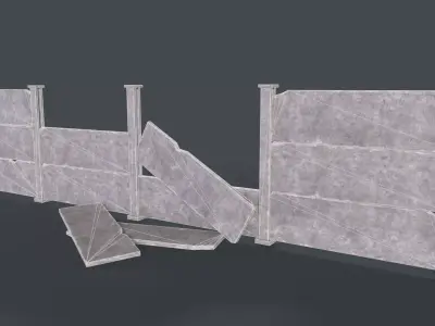Modular Fence Concrete Pack game ready Low-poly 3D model