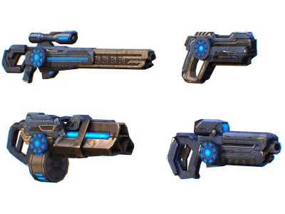 Weapons Set 4 Gun Pistol Assault rifle Sniper rifle machine gun 3D Model Pack purchase