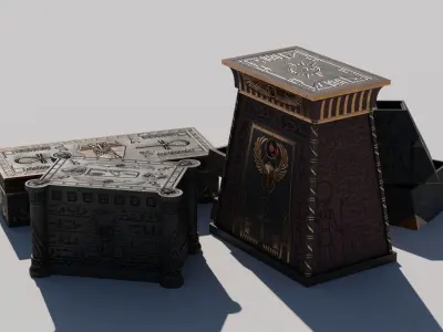 OB 02 Egyptian Necromancer Kit - 06 Boxes and small containers Low-poly 3D model
