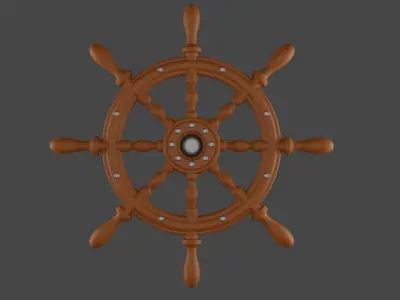 Rudder wooden ship wheel Low-poly 3D model